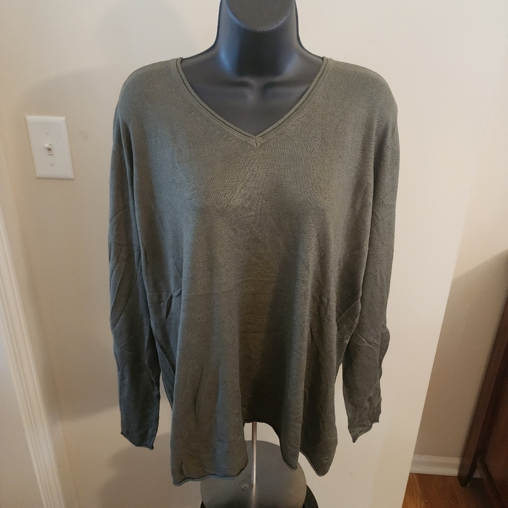 V6 - Sheego Green V- Neck Sweater EUR 44/46